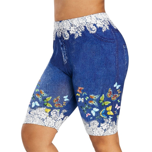 Printed Denim High Waist Yoga Pant - Fashion Damsel