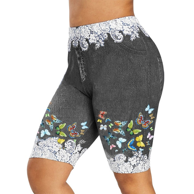 Printed Denim High Waist Yoga Pant - Fashion Damsel