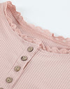 Lace O-Neck Hollow-Out Solid Top With Buttons
