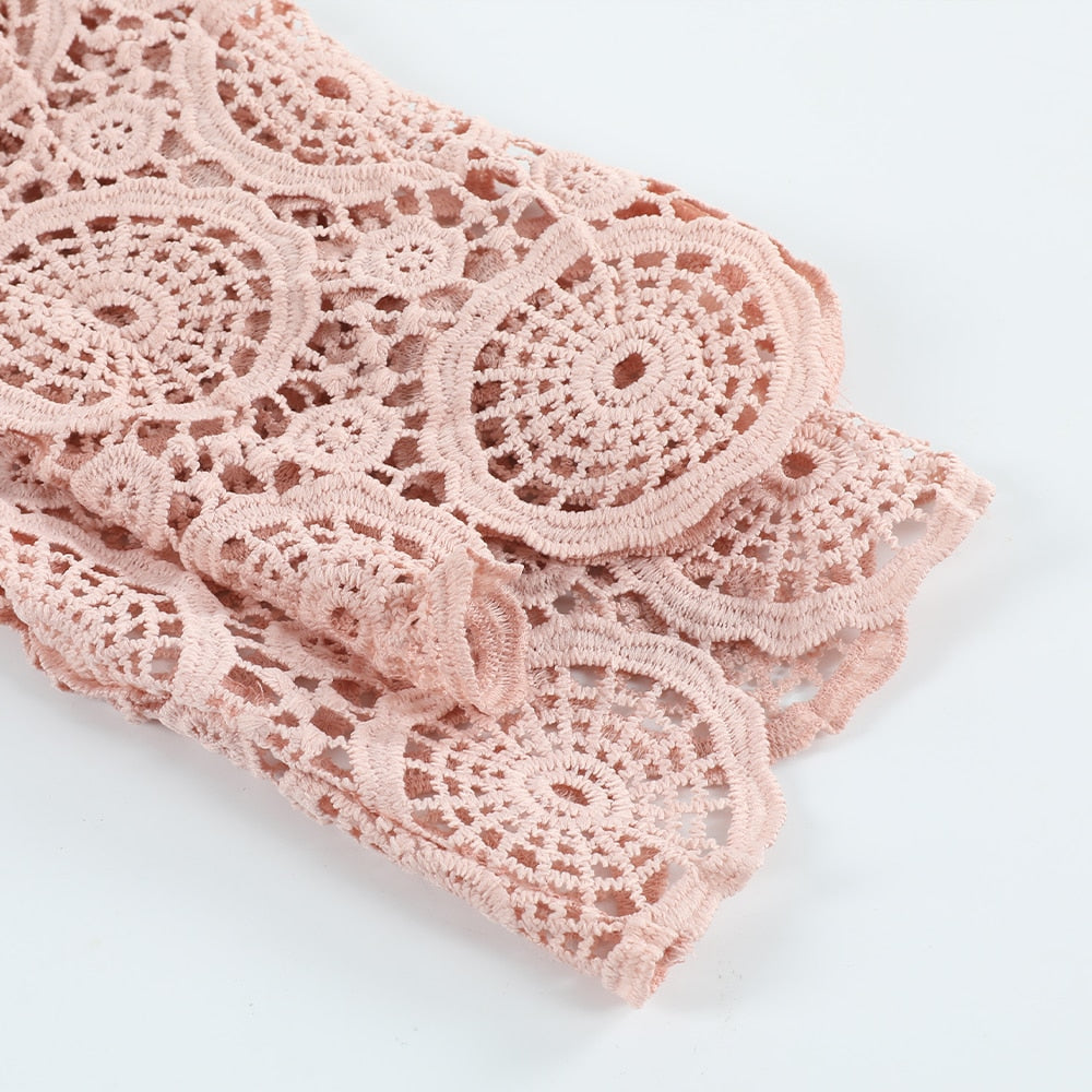Lace O-Neck Hollow-Out Solid Top With Buttons