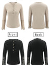 Lace O-Neck Hollow-Out Solid Top With Buttons