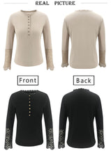 將圖片載入圖庫檢視器 Lace O-Neck Hollow-Out Solid Top With Buttons
