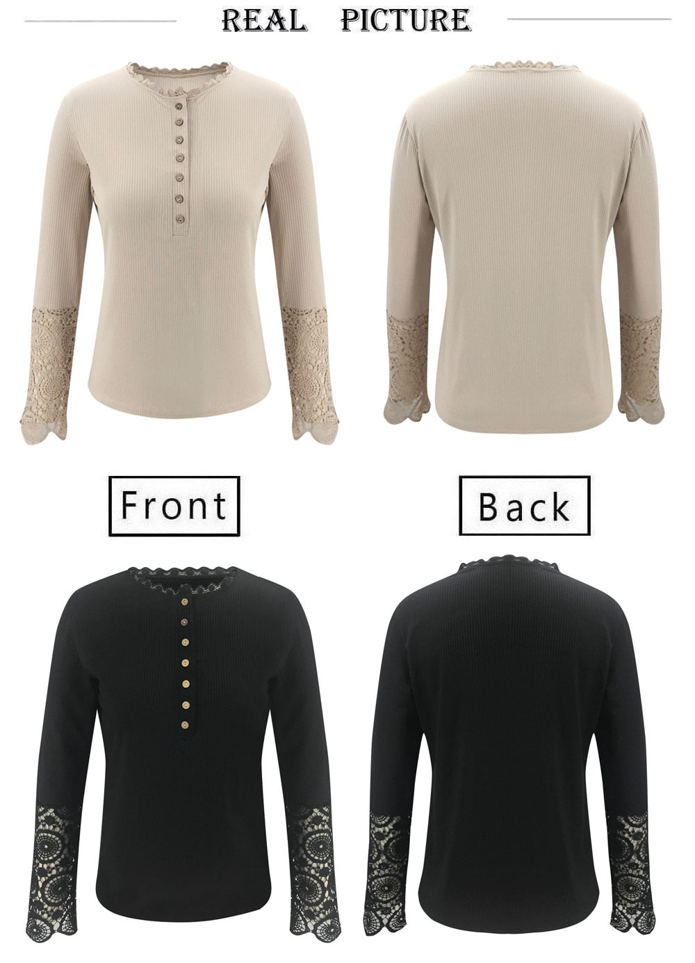 Lace O-Neck Hollow-Out Solid Top With Buttons