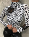 Long Sleeve Leopard Print Turtleneck Blouse - Fashion Damsel