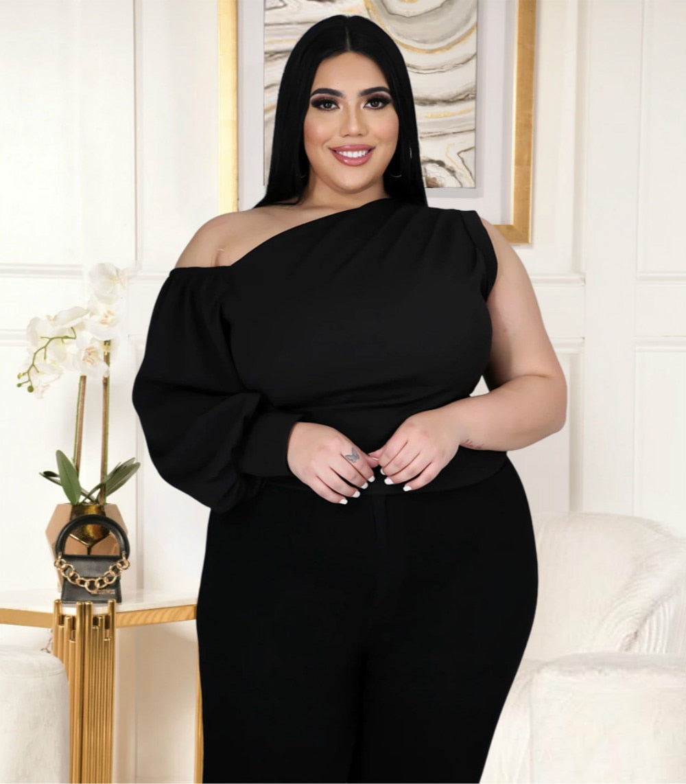 Skew Collar Lantern Sleeve Top - Fashion Damsel