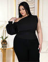 Skew Collar Lantern Sleeve Top - Fashion Damsel