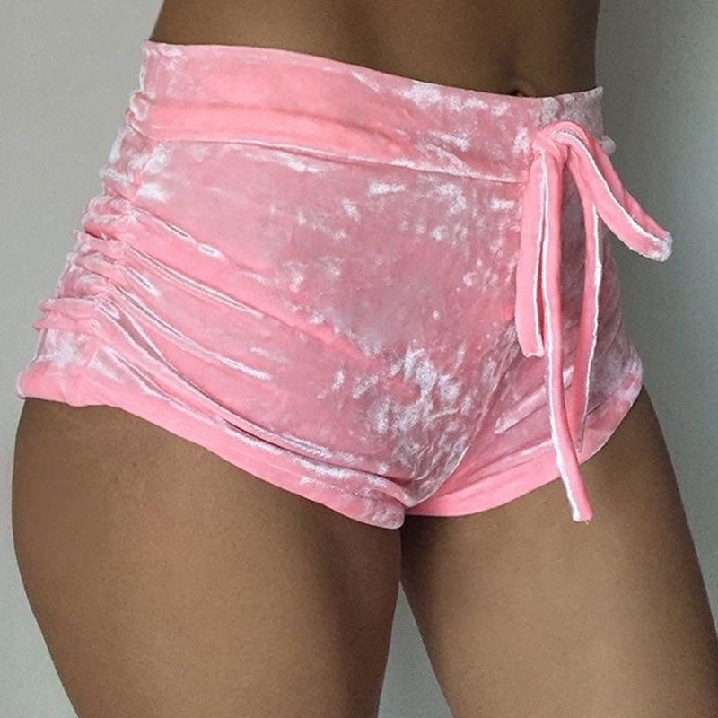 S-XL women velvet drawstring shorts