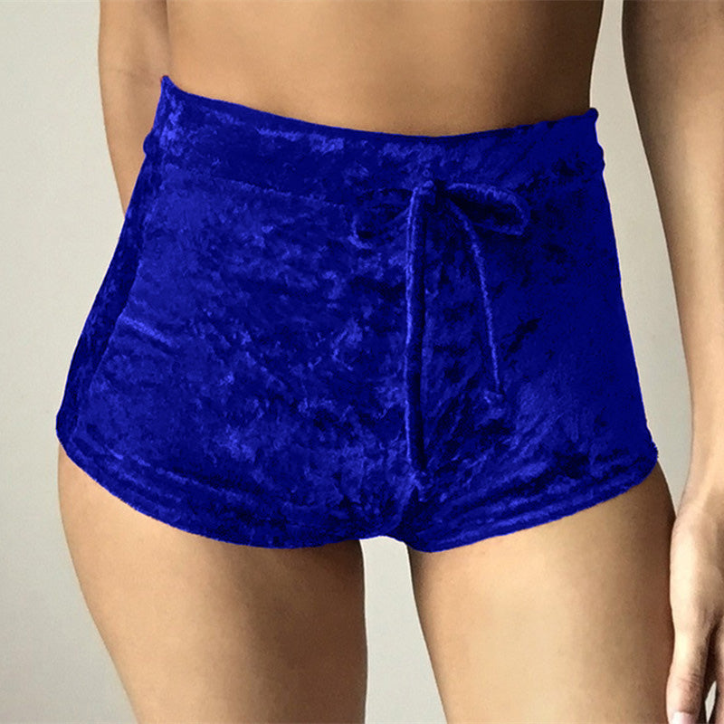 S-XL women velvet drawstring shorts