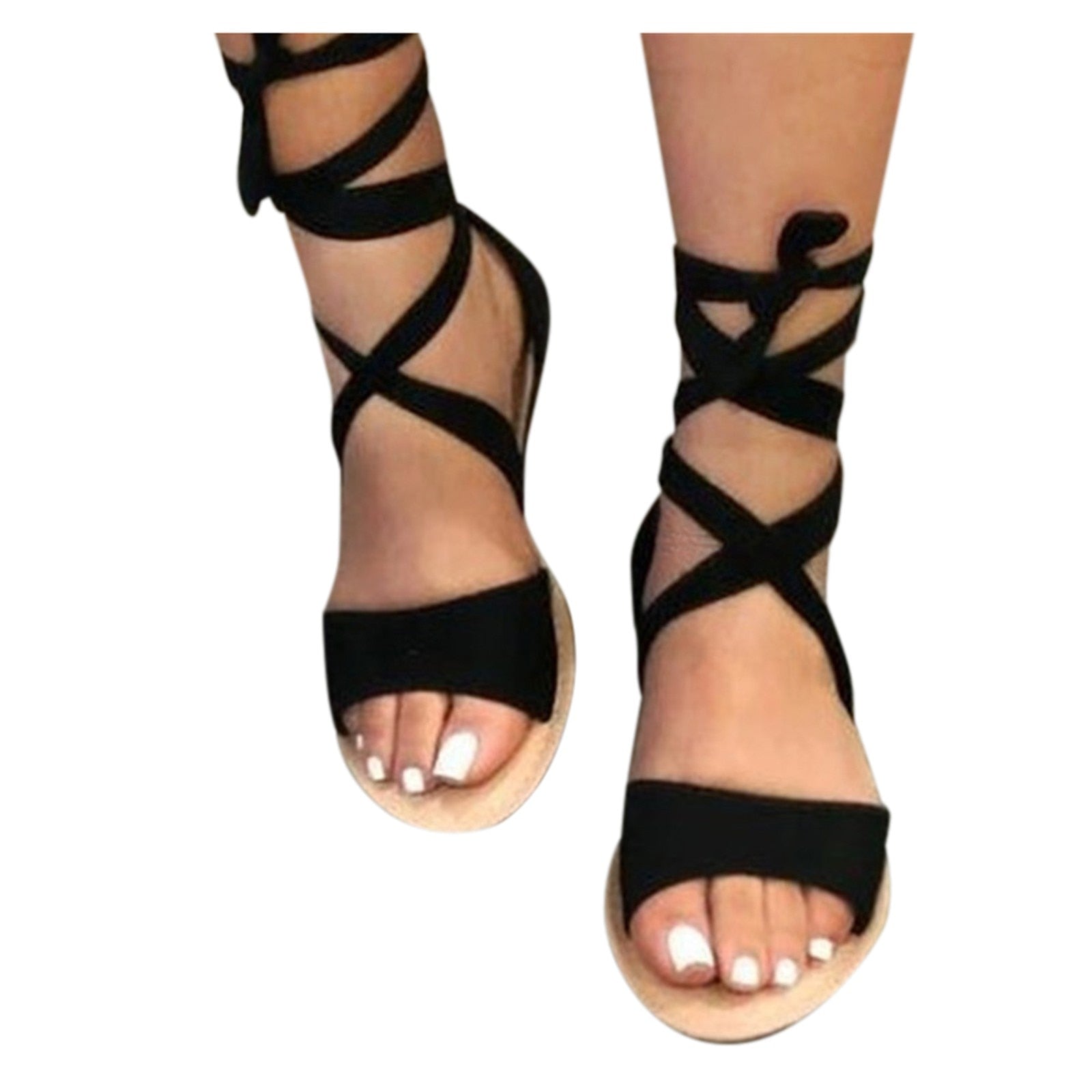 Roman Strap Lace Up Flat Sandals - Fashion Damsel
