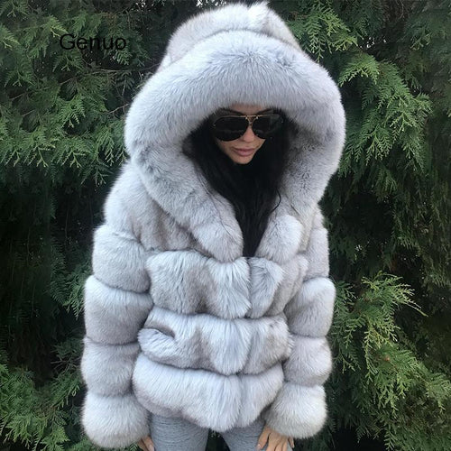 Luxury Faux Fur Winter Jacket with Fur Hood - Fashion Damsel