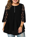 L-6XL Plus Size O Neck 3/4 Sleeve Loose Mesh Top