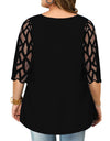 L-6XL Plus Size O Neck 3/4 Sleeve Loose Mesh Top