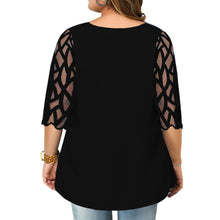 将图片加载到图库查看器，L-6XL Plus Size O Neck 3/4 Sleeve Loose Mesh Top
