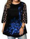 L-6XL Plus Size O Neck 3/4 Sleeve Loose Mesh Top