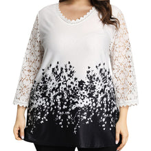 将图片加载到图库查看器，L-6XL Plus Size O Neck 3/4 Sleeve Loose Mesh Top
