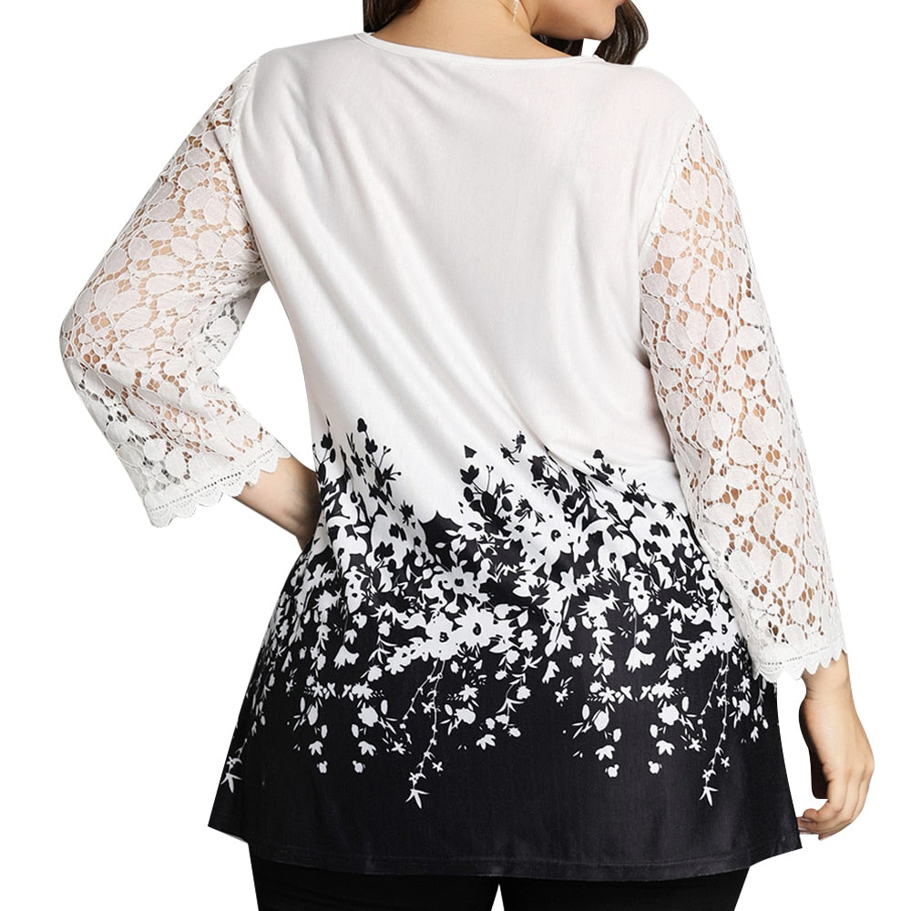 L-6XL Plus Size O Neck 3/4 Sleeve Loose Mesh Top