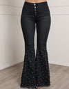 High Waist Flare Button Bell-bottom Tassel Pants - Fashion Damsel