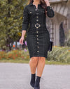 Vintage Long Sleeve Button Up Knee Length Pencil Denim Dress