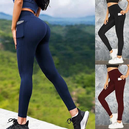 High Waist Yoga Pants with Phone Pocket - Fashion Damsel