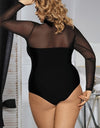 Plus-Size One-Piece Sheer Mesh Bodysuit - Fashion Damsel