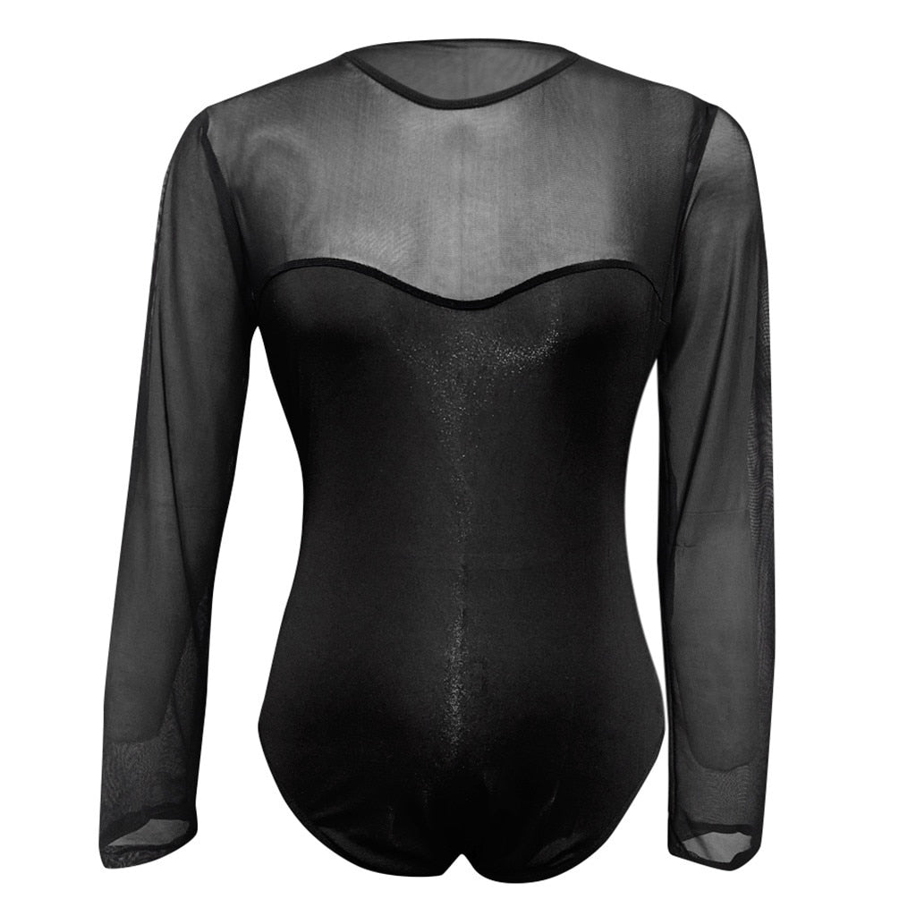 Plus-Size One-Piece Sheer Mesh Bodysuit - Fashion Damsel