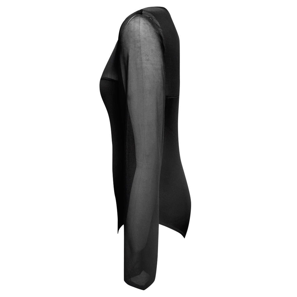 Plus-Size One-Piece Sheer Mesh Bodysuit - Fashion Damsel