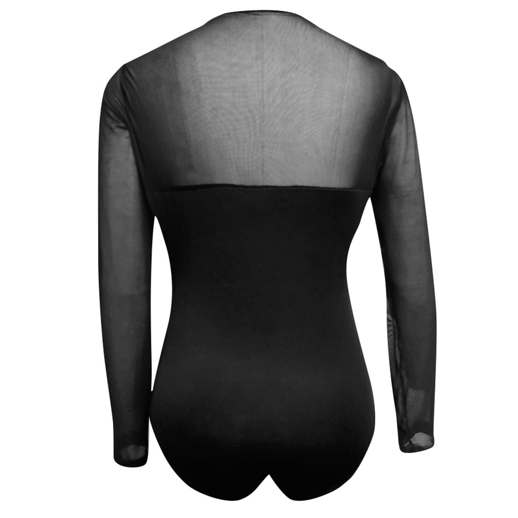 Plus-Size One-Piece Sheer Mesh Bodysuit - Fashion Damsel