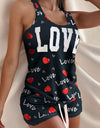 Women sleeveless Pajama Set love print - Fashion Damsel