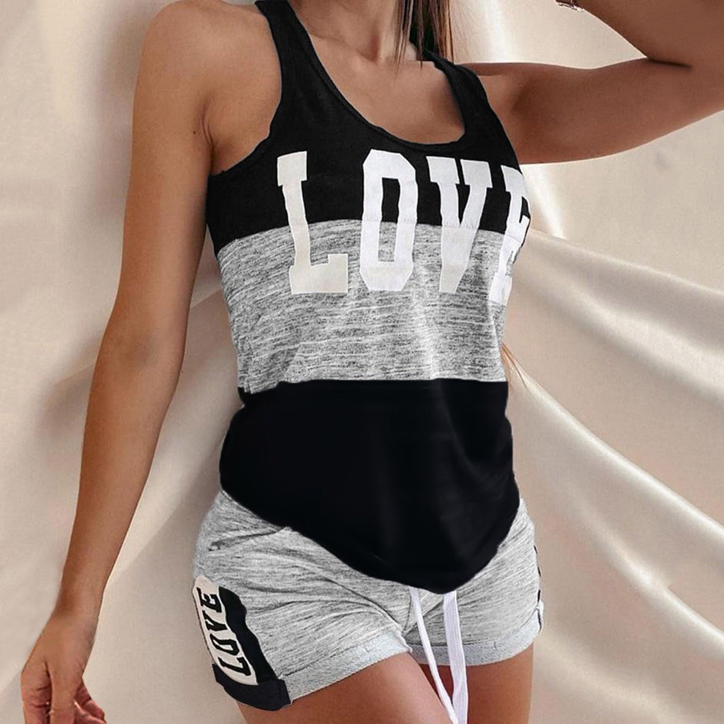 Women sleeveless Pajama Set love print - Fashion Damsel