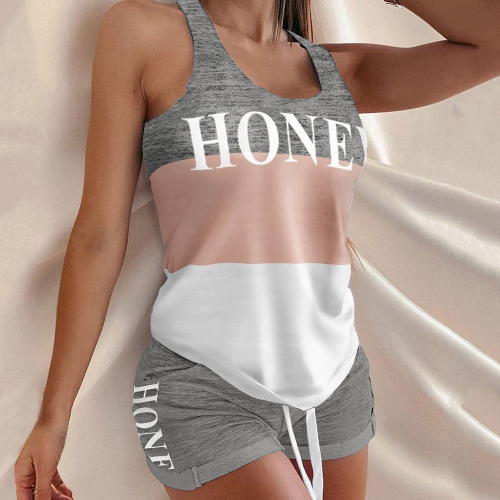Women sleeveless Pajama Set love print - Fashion Damsel