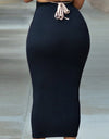 Solid Mid-Calf Pencil Stretch Skirt - Fashion Damsel