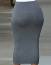 Solid Mid-Calf Pencil Stretch Skirt - Fashion Damsel