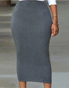 Solid Mid-Calf Pencil Stretch Skirt - Fashion Damsel