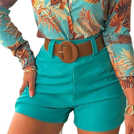 High Waist Solid Color Office Shorts