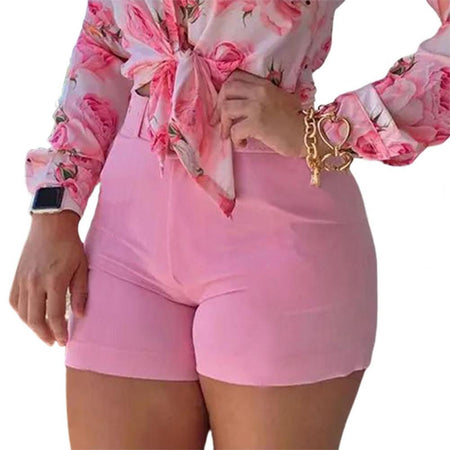 High Waist Solid Color Office Shorts