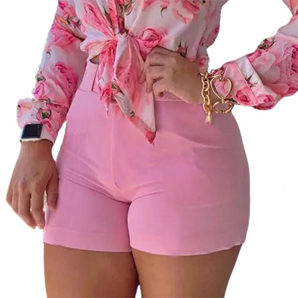 High Waist Solid Color Office Shorts