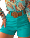 High Waist Solid Color Office Shorts