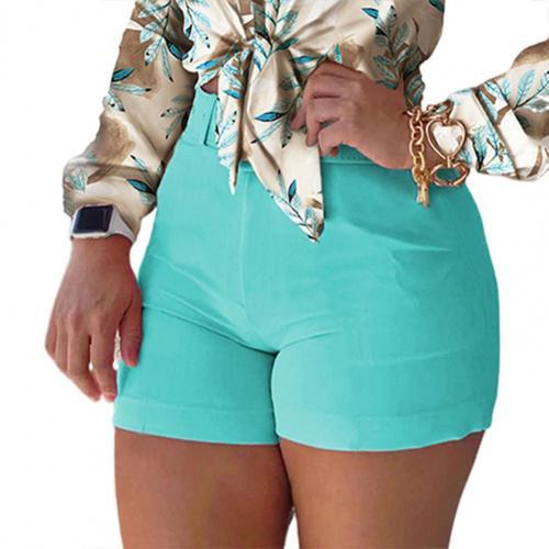 High Waist Solid Color Office Shorts