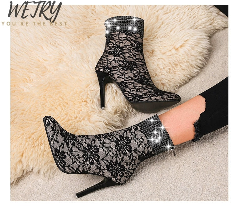Flower Lace Hollow Peep Toe Heels