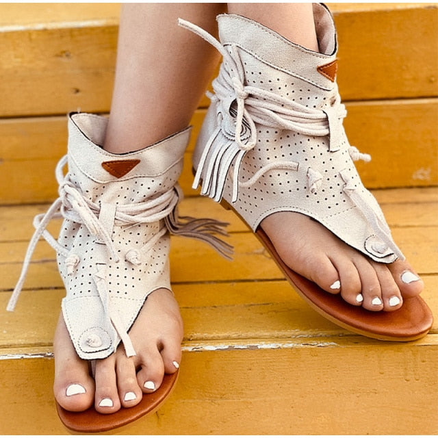Retro Clip Toe Vintage Boot Tassel Sandals - Fashion Damsel