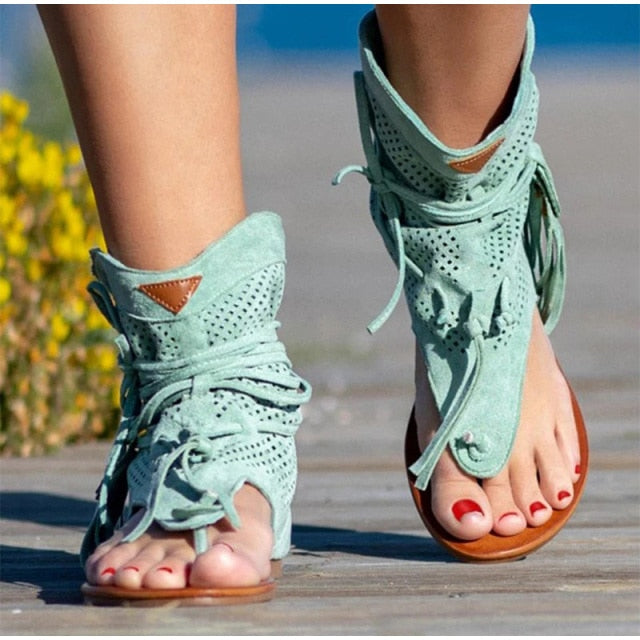 Retro Clip Toe Vintage Boot Tassel Sandals - Fashion Damsel