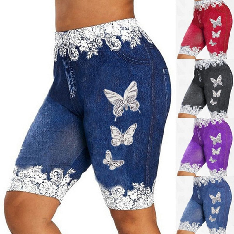 Printed Denim High Waist Yoga Pant - Fashion Damsel