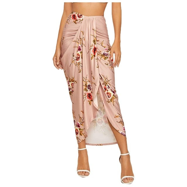 Midi Skirt With Casual Slit Wrap Asymmetrical High Waist