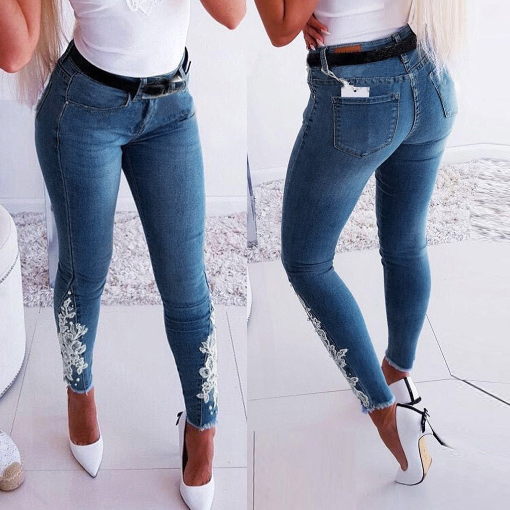 Printed Lace Stretch High Waist Legging jeans - Fashion Damsel