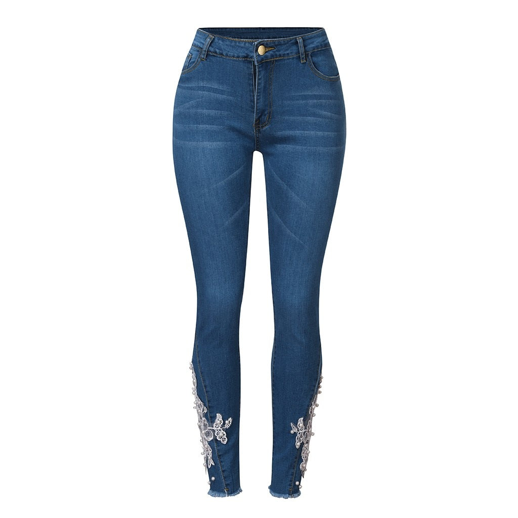 Printed Lace Stretch High Waist Legging jeans - Fashion Damsel