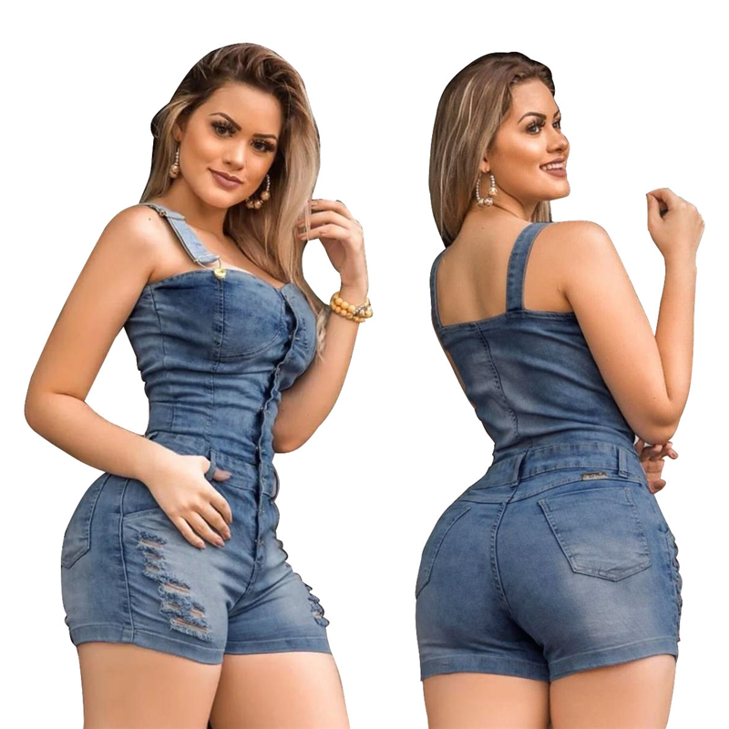 Sleeveless Denim Rompers Jumpsuit Shorts