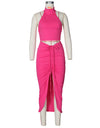 Pleated Sexy Backless Long Skirts Set