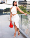 Pleated Sexy Backless Long Skirts Set
