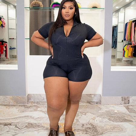 Zipper Jumpsuit Stretch Shorts - Fashion Damsel