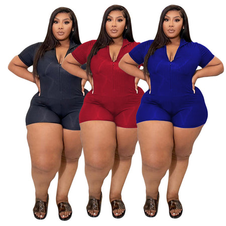 Zipper Jumpsuit Stretch Shorts - Fashion Damsel